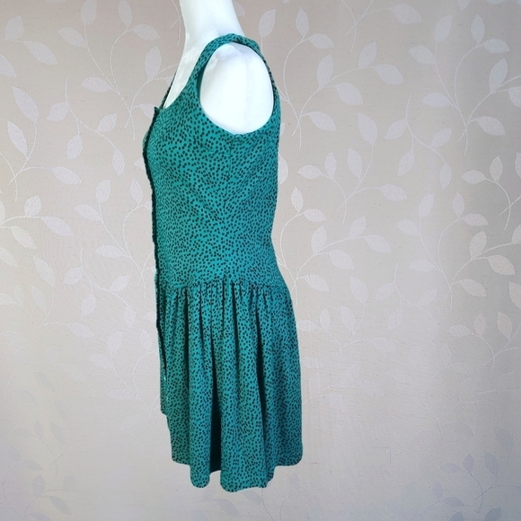 Vintage 90s South Beach Teal Black Polka Dot Cutout Back Button Front Mini Dress - Picture 8 of 15